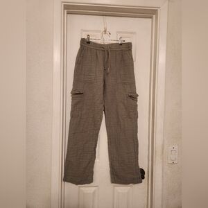 Womens Navy Green Linen Cargo Pants